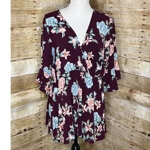TORRID FLORAL SURPLICE FLOWY BELL SLEEVE BLOUSE CASUAL EVERYDAY WEAR SZ. LARGE